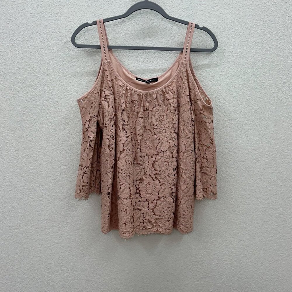 White House Black Market Dusty Rose Lace Cold-Shoulder Blouse